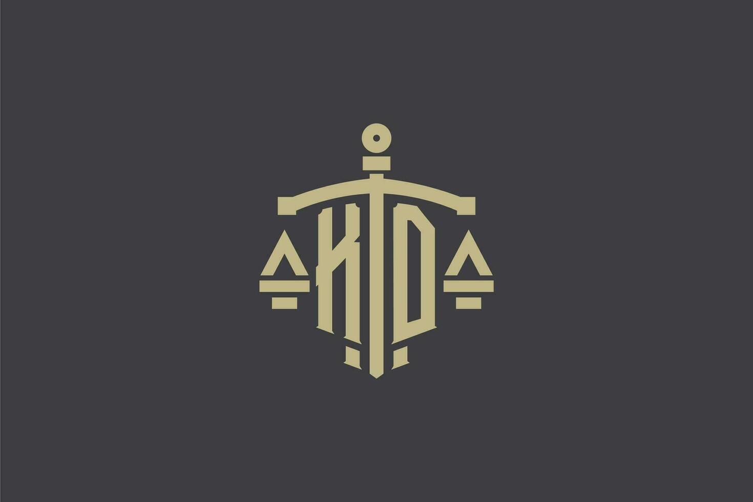 Letter KD logo for law office and attorney with creative scale and sword icon design vector