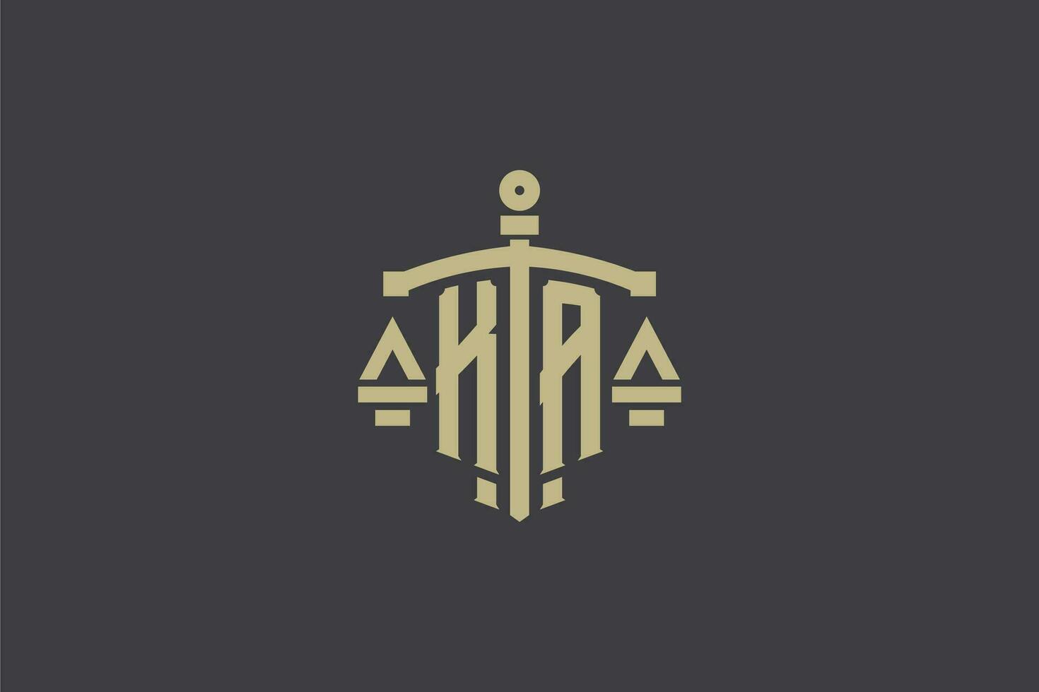 letra ka logo para ley oficina y abogado con creativo escala y espada icono diseño vector