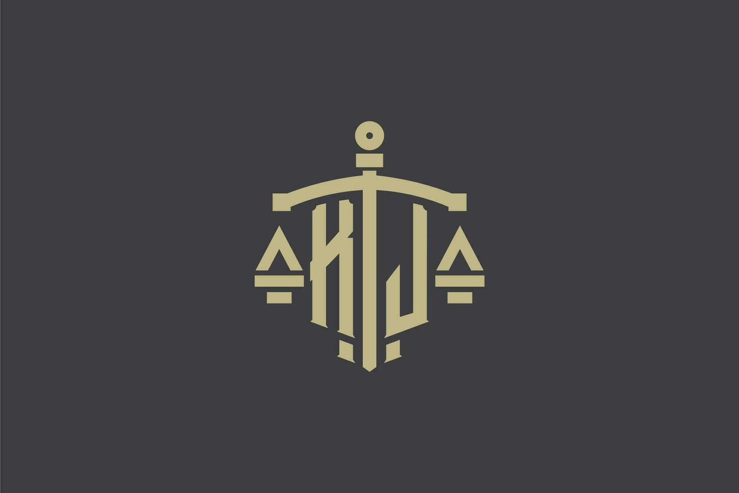 Letter KJ logo for law office and attorney with creative scale and sword icon design vector