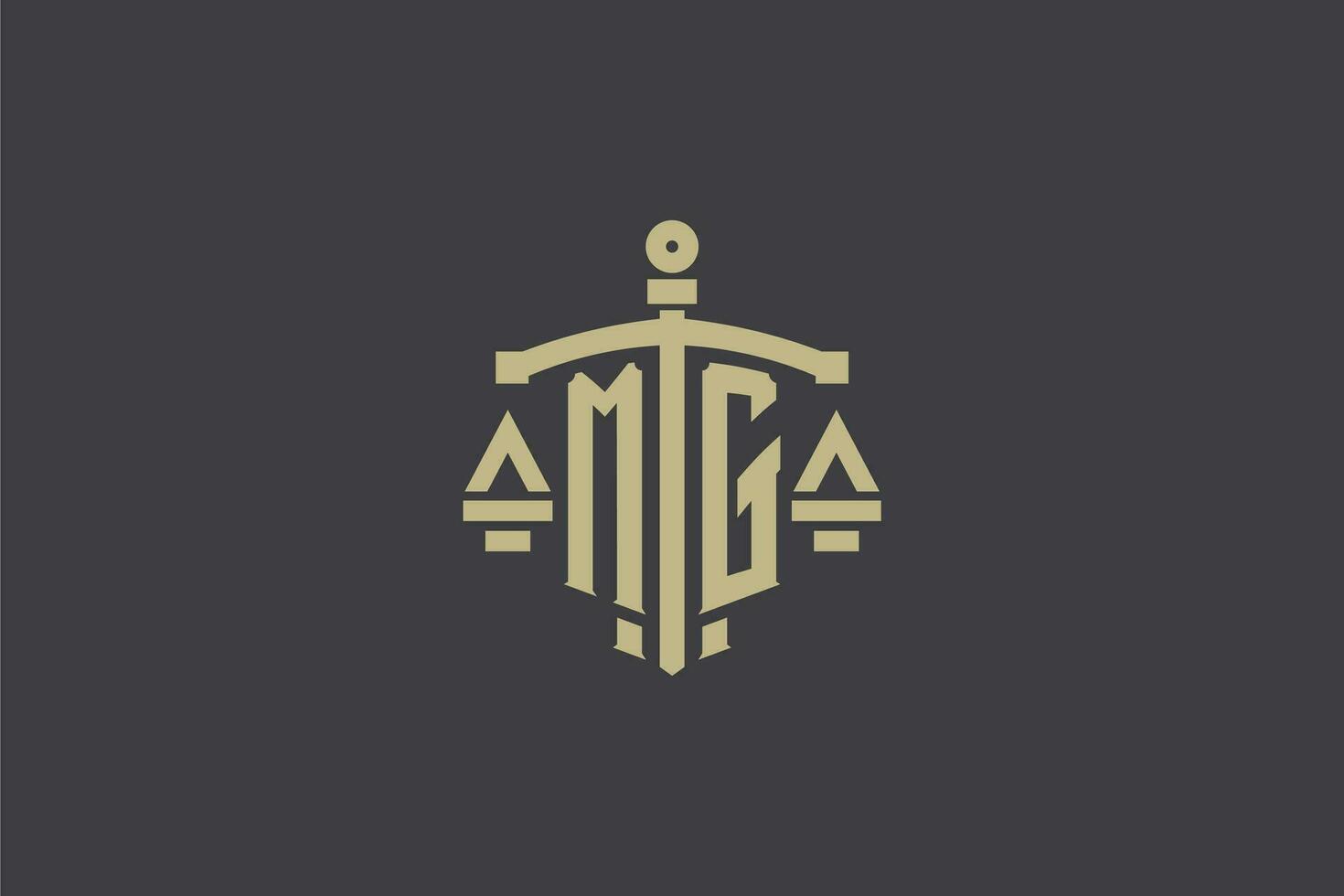 Letter MG logo for law office and attorney with creative scale and sword icon design vector