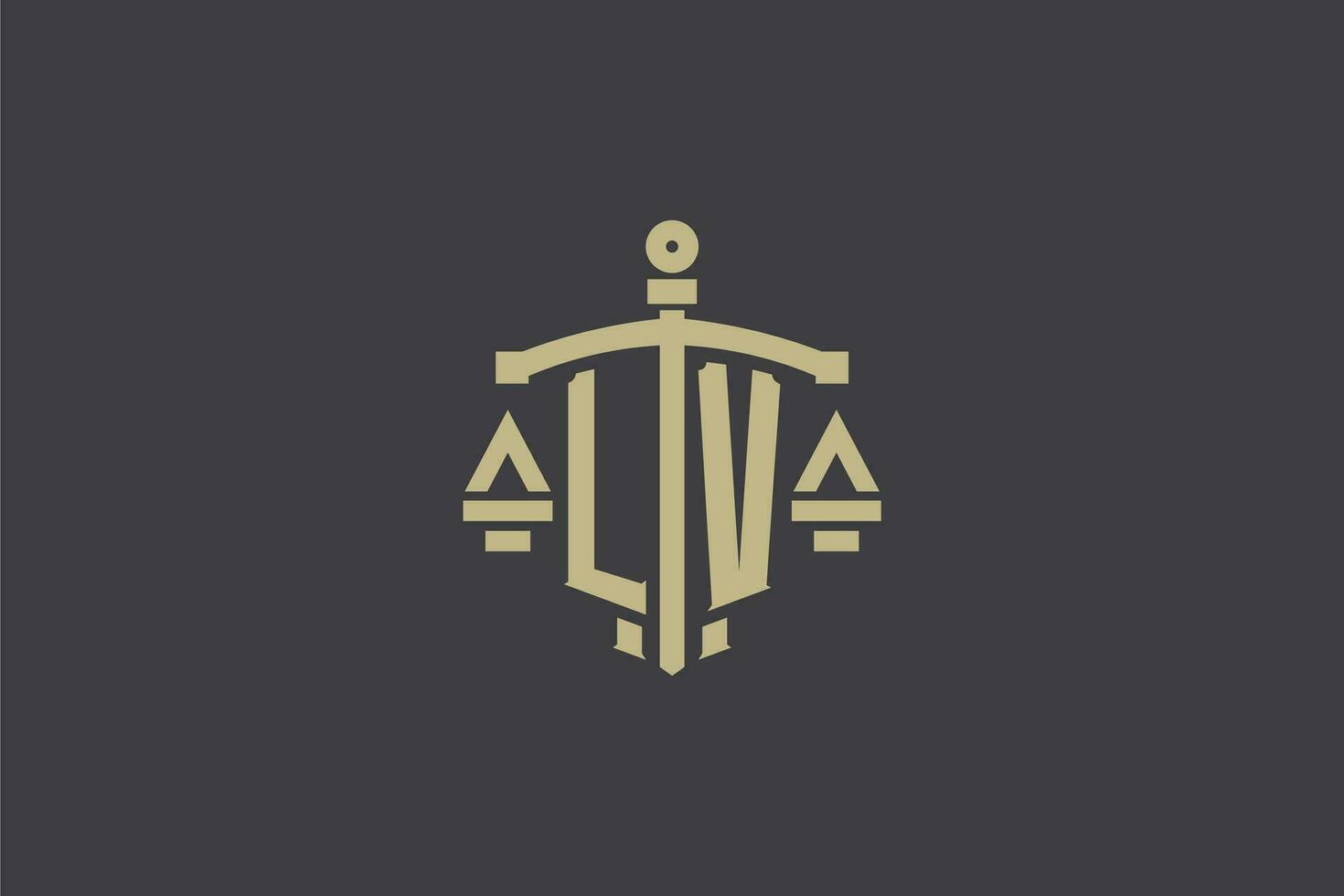 Letter LV logo for law office and attorney with creative scale and sword icon design vector