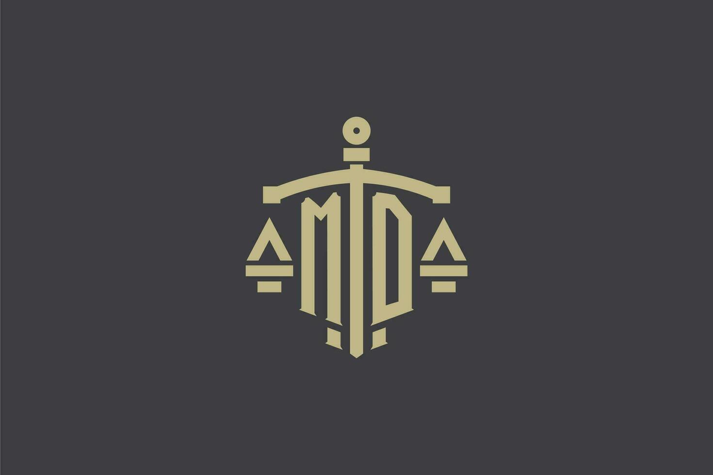 letra Maryland logo para ley oficina y abogado con creativo escala y espada icono diseño vector