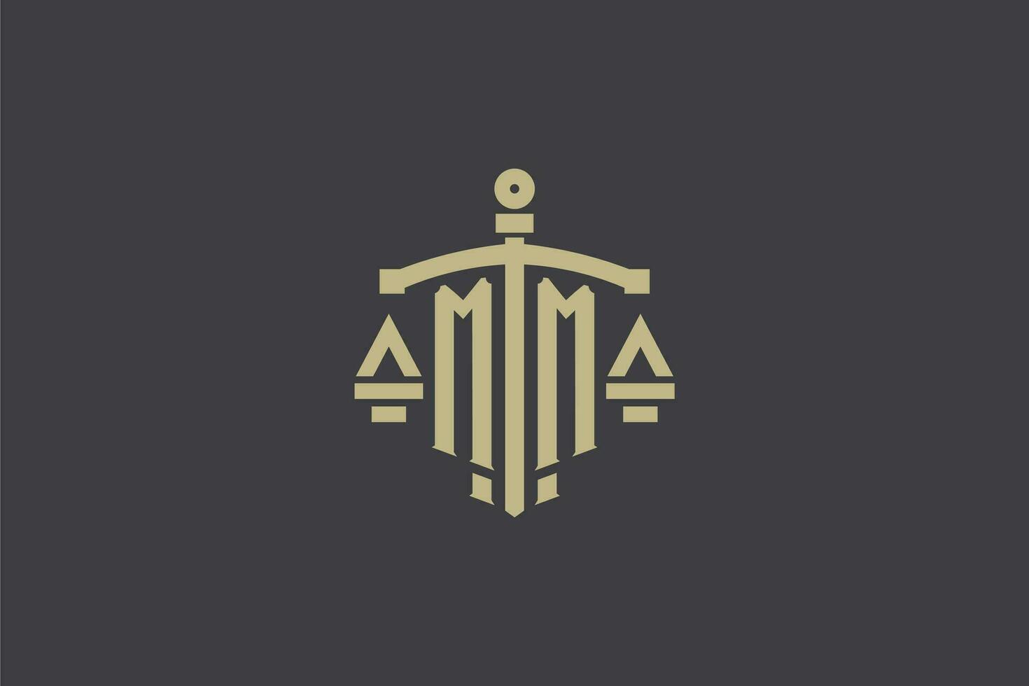 Letter MM logo for law office and attorney with creative scale and sword icon design vector