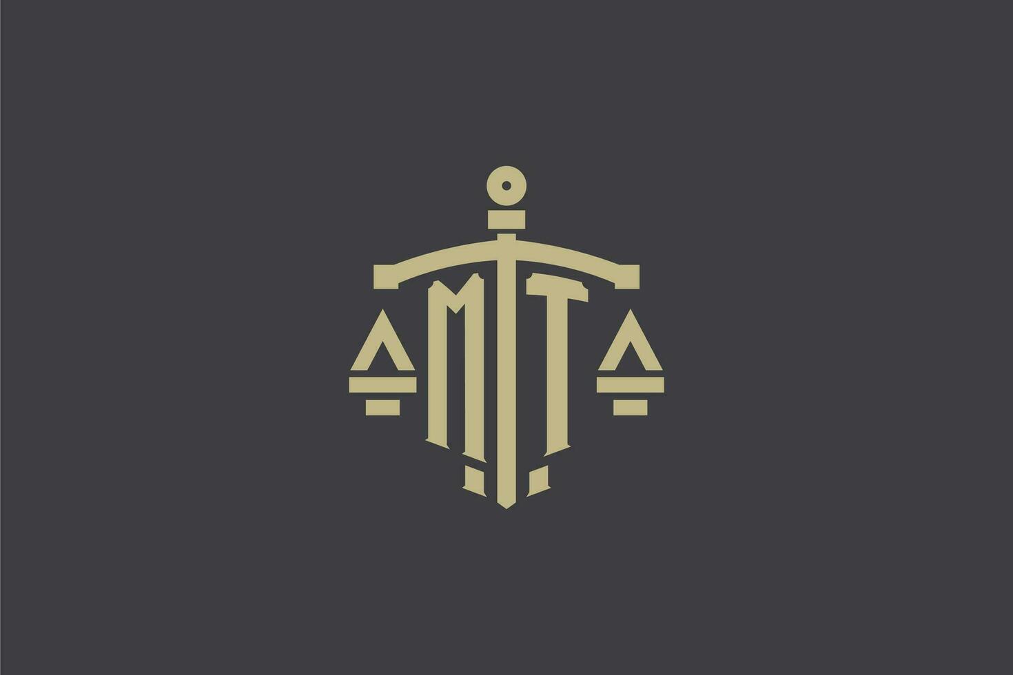 Letter MT logo for law office and attorney with creative scale and sword icon design vector
