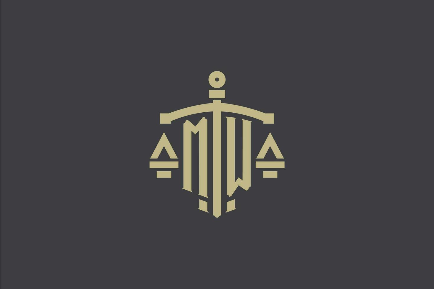 Letter MW logo for law office and attorney with creative scale and sword icon design vector