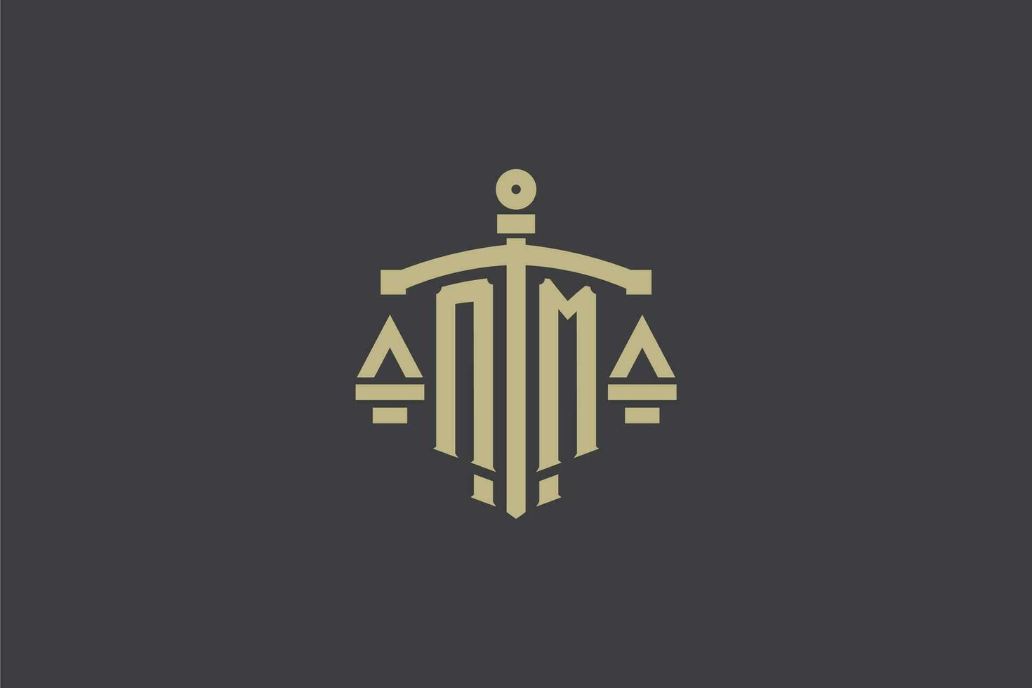 Letter NM logo for law office and attorney with creative scale and sword icon design vector