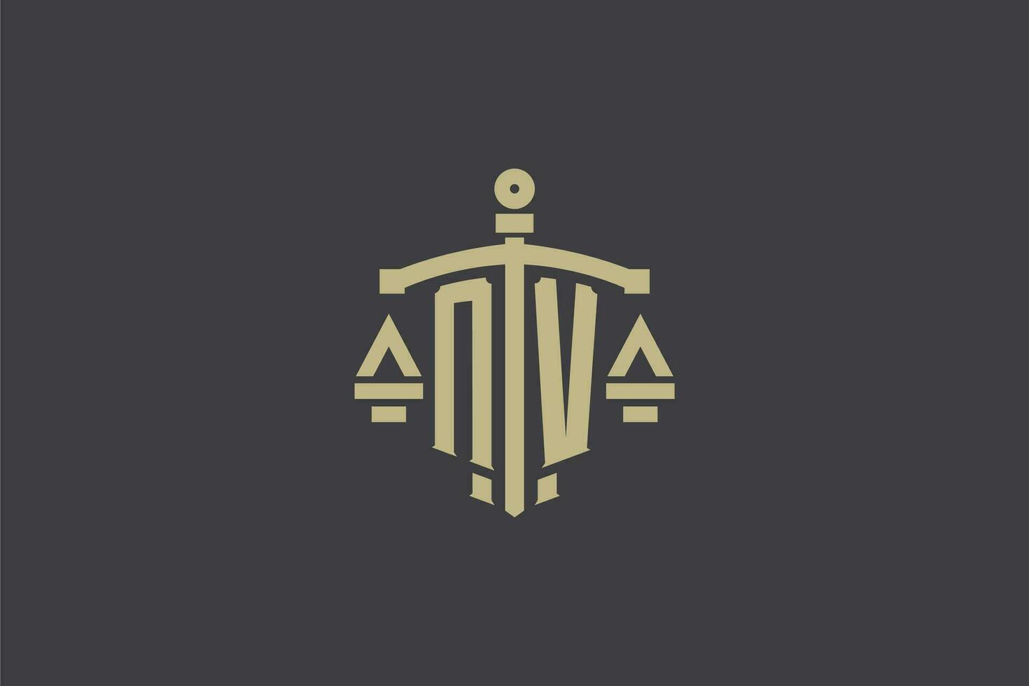 Letter NV logo for law office and attorney with creative scale and sword icon design vector