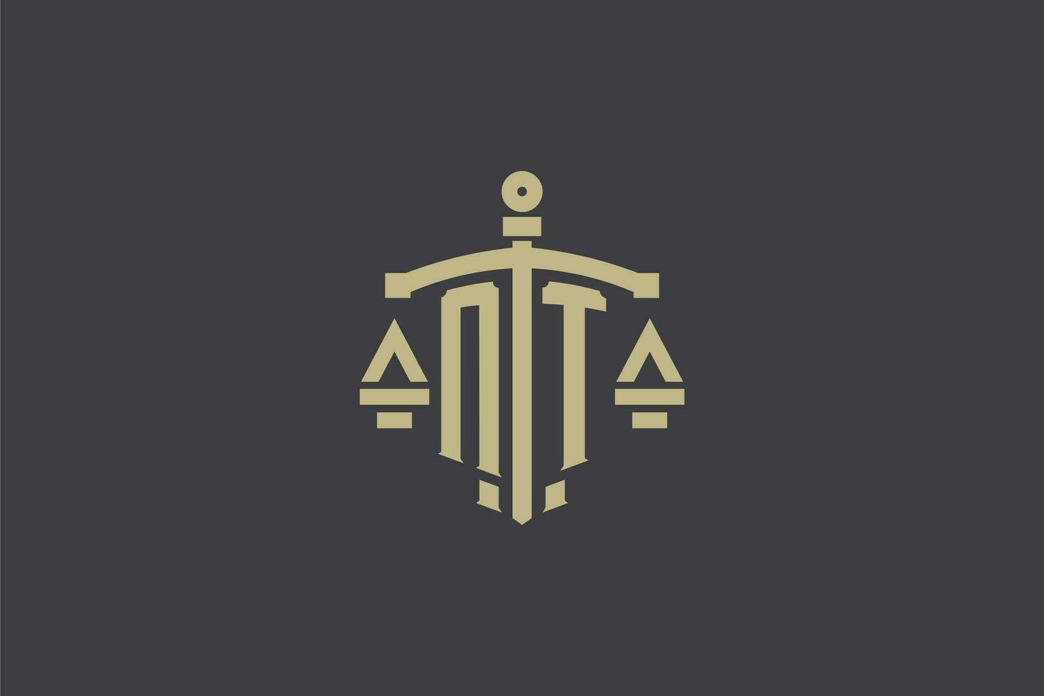 Letter NT logo for law office and attorney with creative scale and sword icon design vector