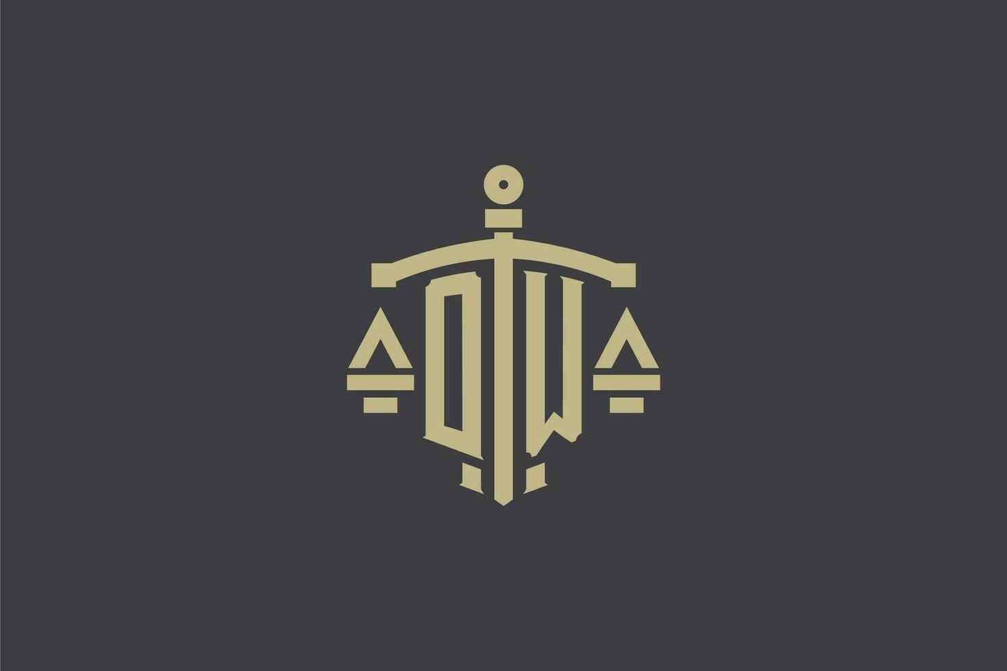 Letter OW logo for law office and attorney with creative scale and sword icon design vector