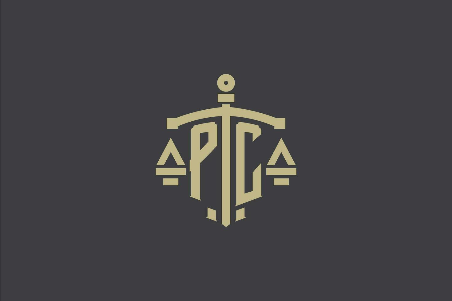 Letter PC logo for law office and attorney with creative scale and sword icon design vector