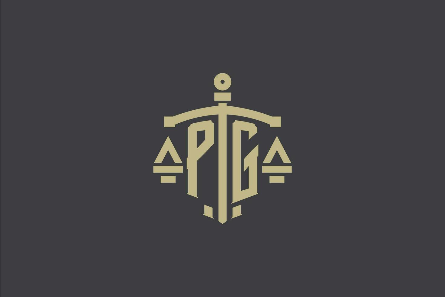Letter PG logo for law office and attorney with creative scale and sword icon design vector