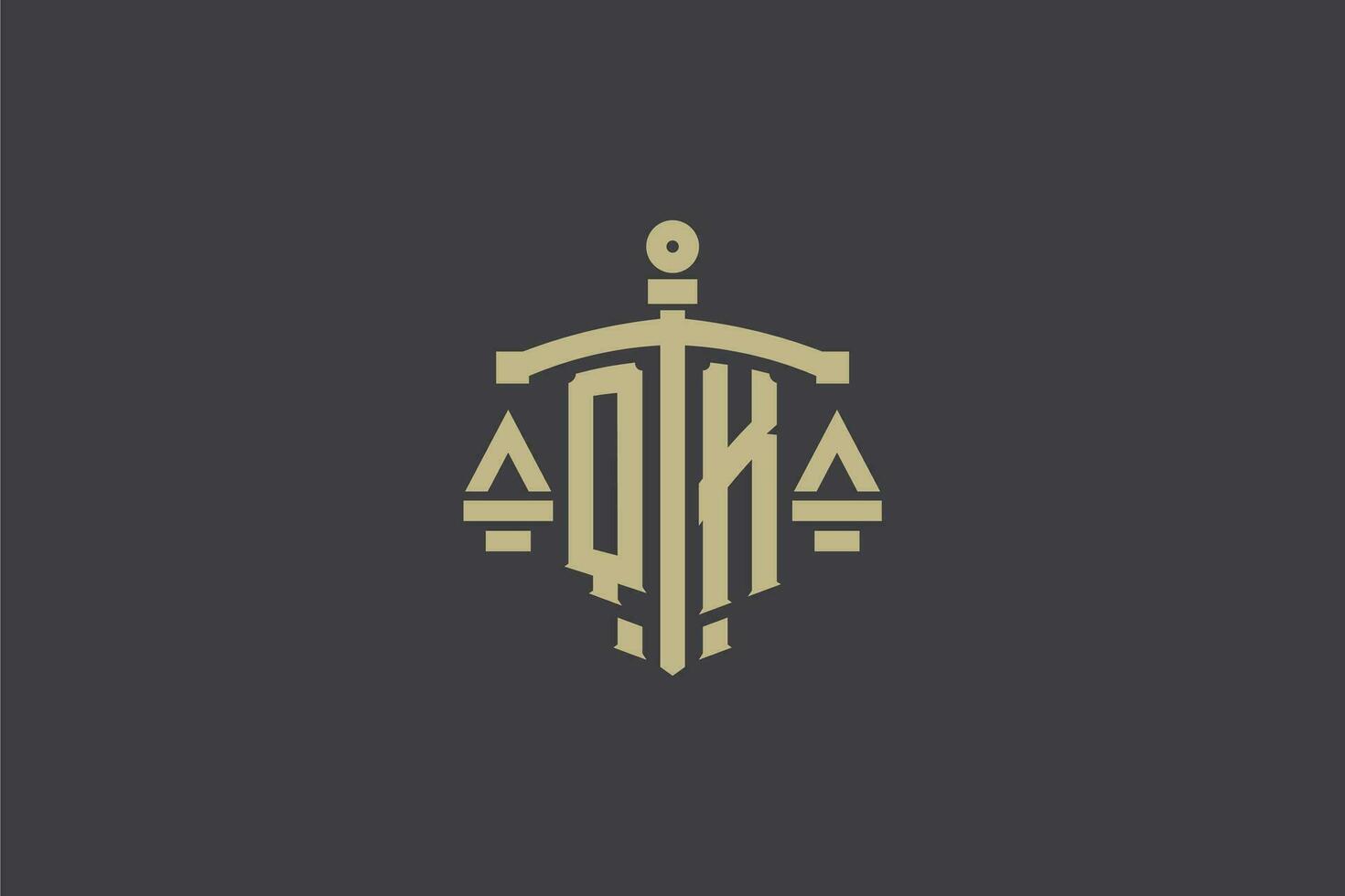 Letter QK logo for law office and attorney with creative scale and sword icon design vector