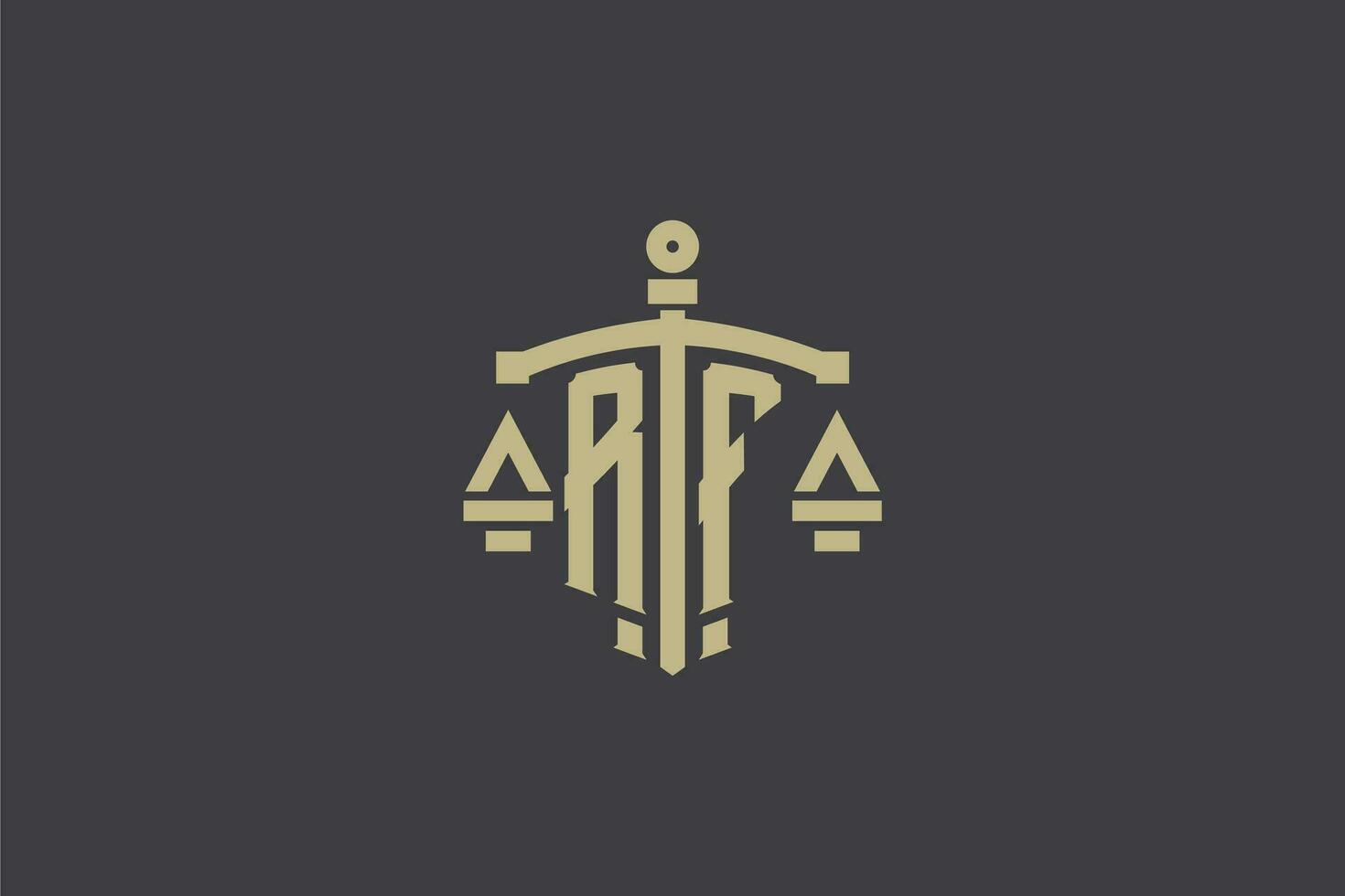 Letter RF logo for law office and attorney with creative scale and sword icon design vector