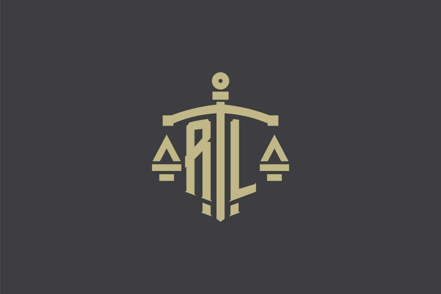 Letter RL logo for law office and attorney with creative scale and sword icon design vector