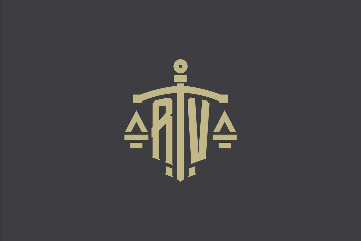 Letter RV logo for law office and attorney with creative scale and sword icon design vector