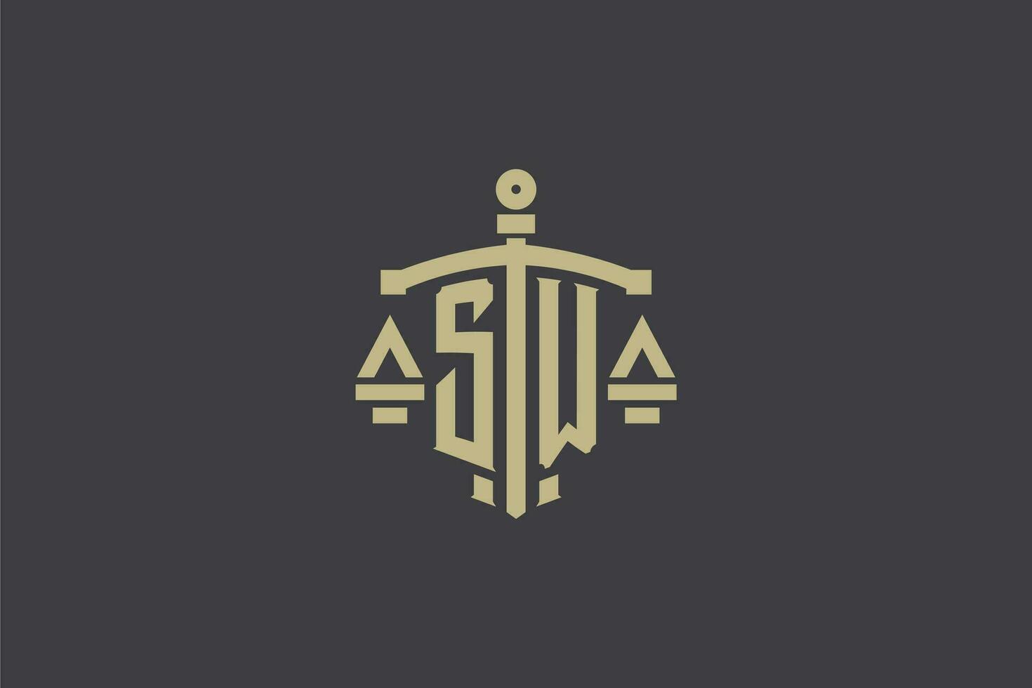 Letter SW logo for law office and attorney with creative scale and sword icon design vector