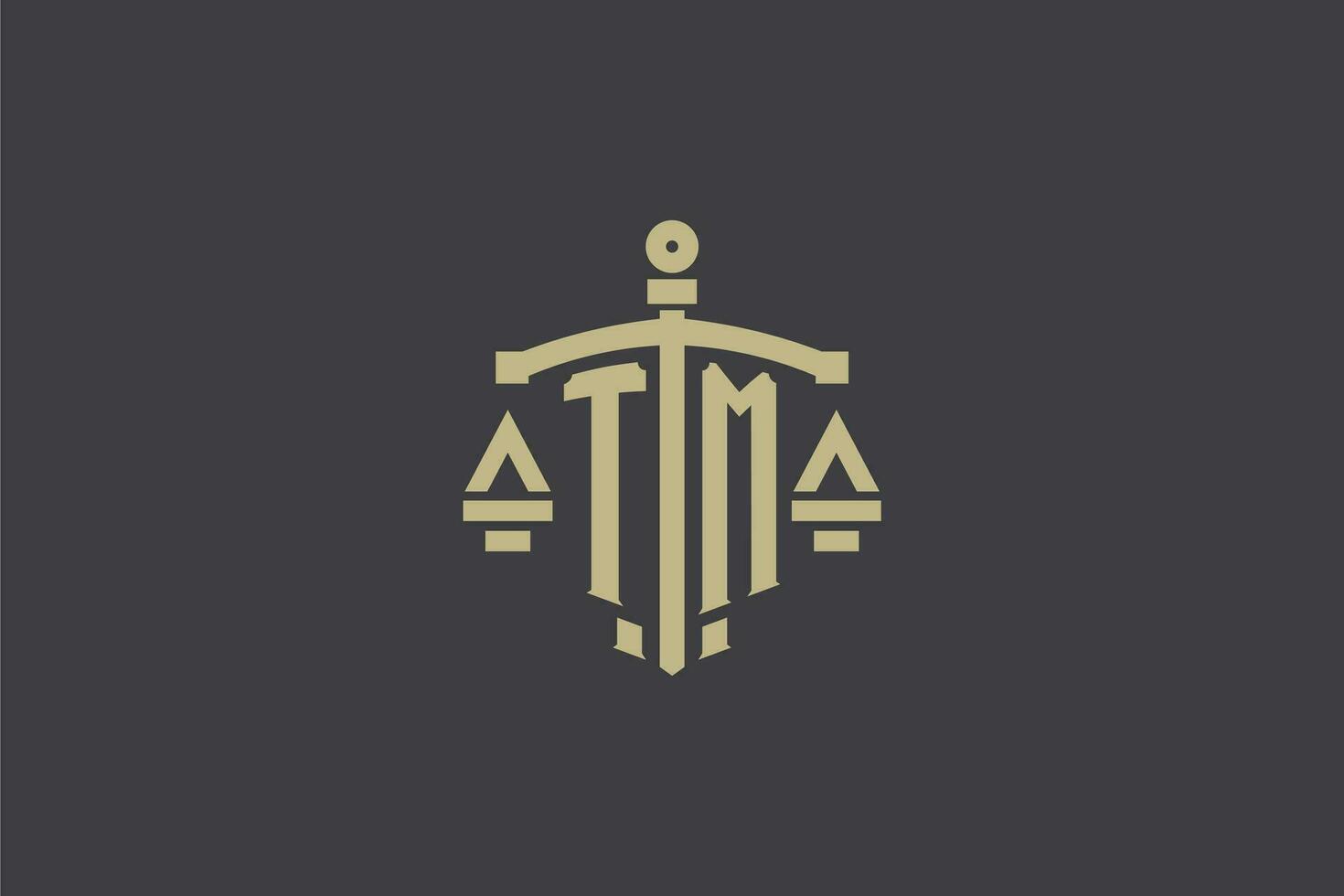 Letter TM logo for law office and attorney with creative scale and sword icon design vector