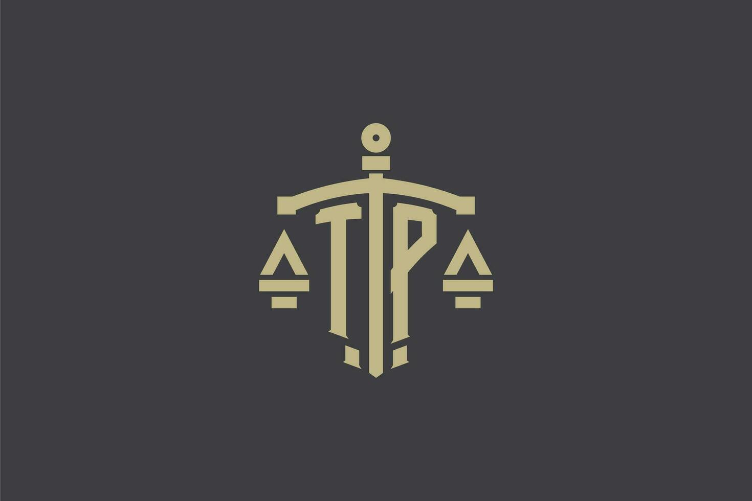 Letter TP logo for law office and attorney with creative scale and sword icon design vector