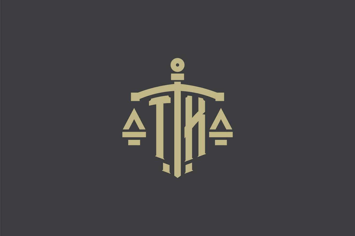 Letter TK logo for law office and attorney with creative scale and sword icon design vector