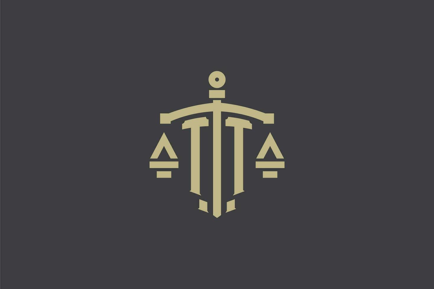 Letter TT logo for law office and attorney with creative scale and sword icon design vector
