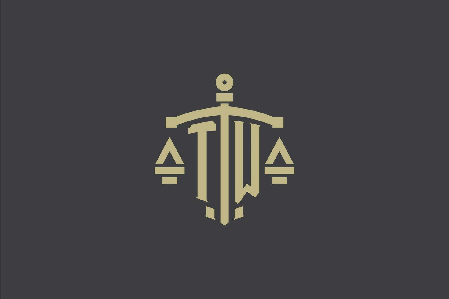 Letter TW logo for law office and attorney with creative scale and sword icon design vector