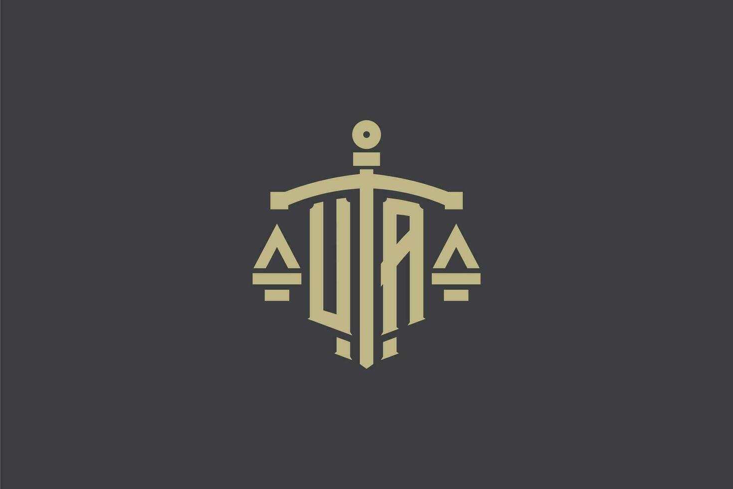 Letter UA logo for law office and attorney with creative scale and sword icon design vector