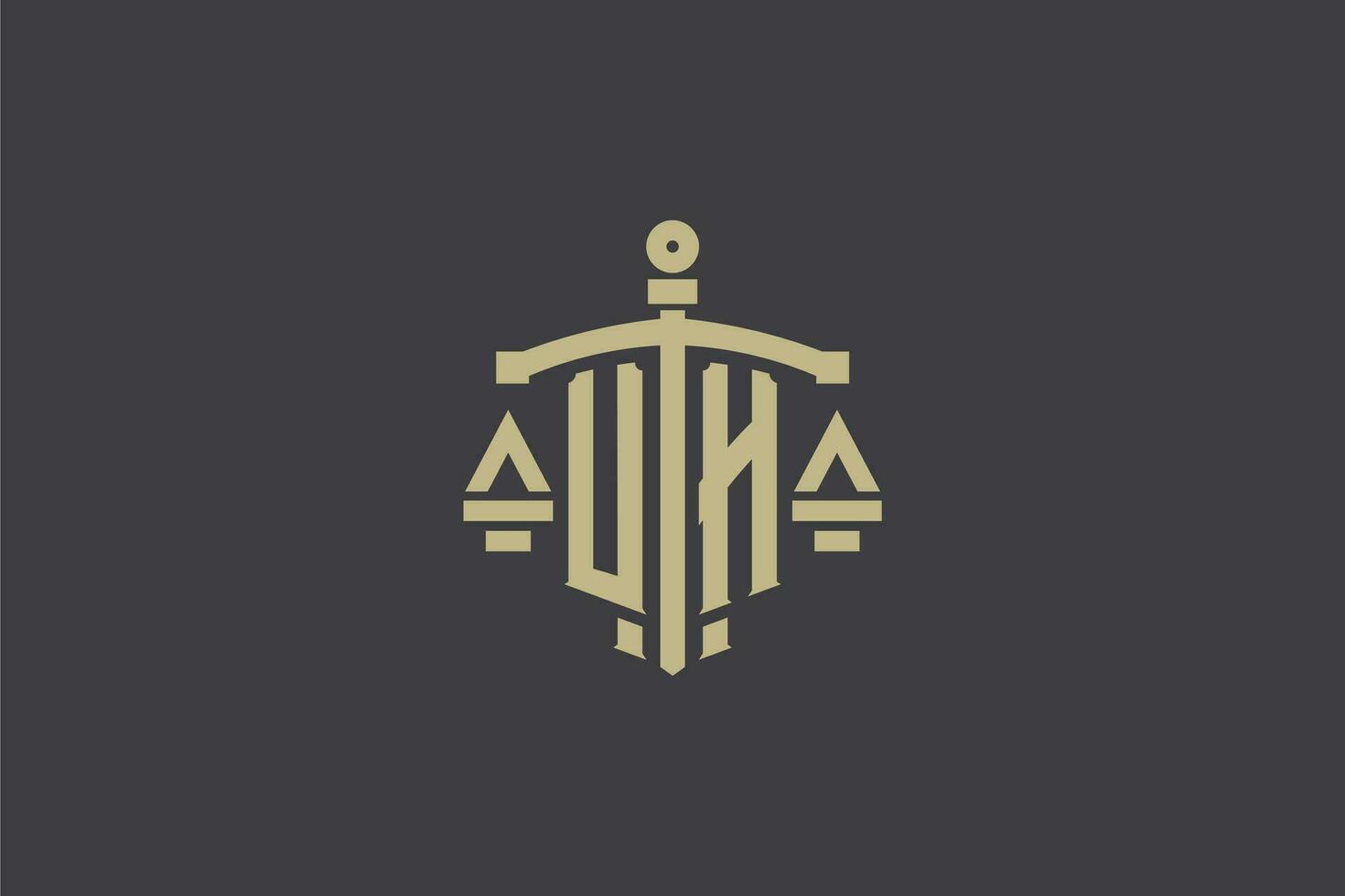 Letter UH logo for law office and attorney with creative scale and sword icon design vector
