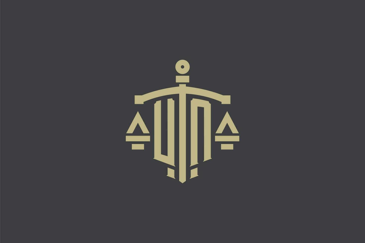 Letter UN logo for law office and attorney with creative scale and sword icon design vector