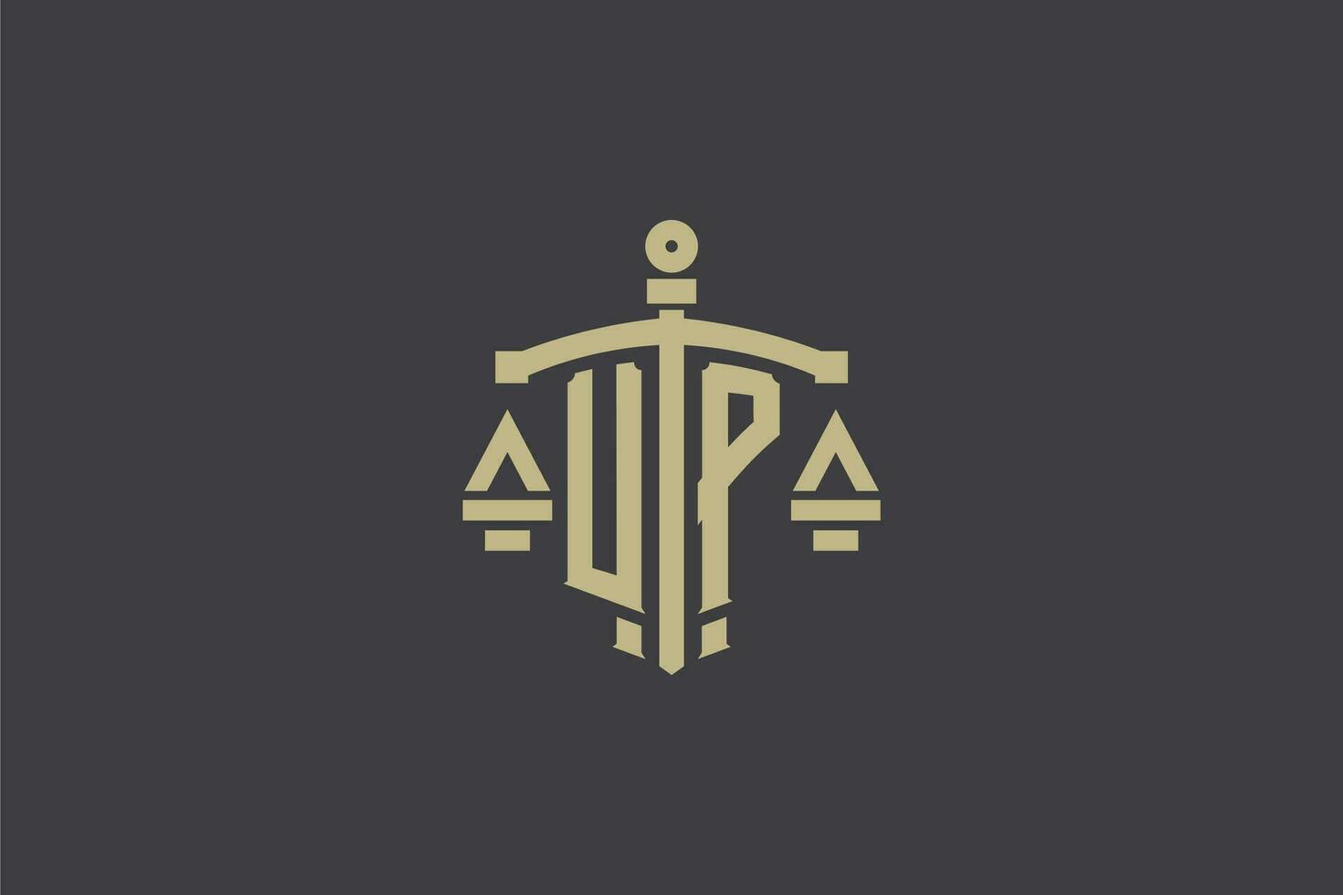 Letter UP logo for law office and attorney with creative scale and sword icon design vector