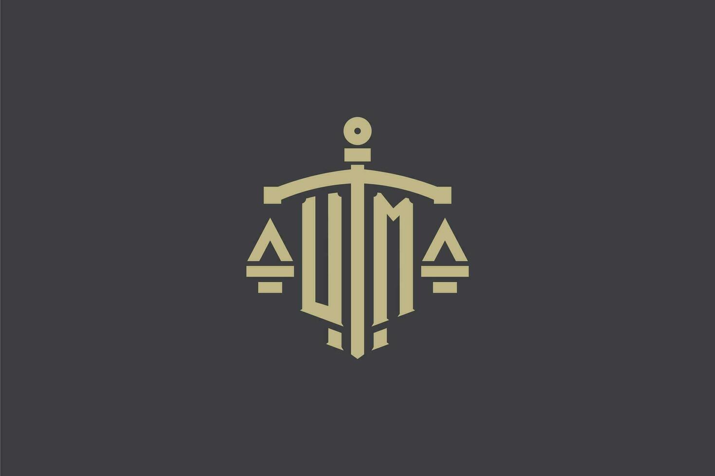 Letter UM logo for law office and attorney with creative scale and sword icon design vector