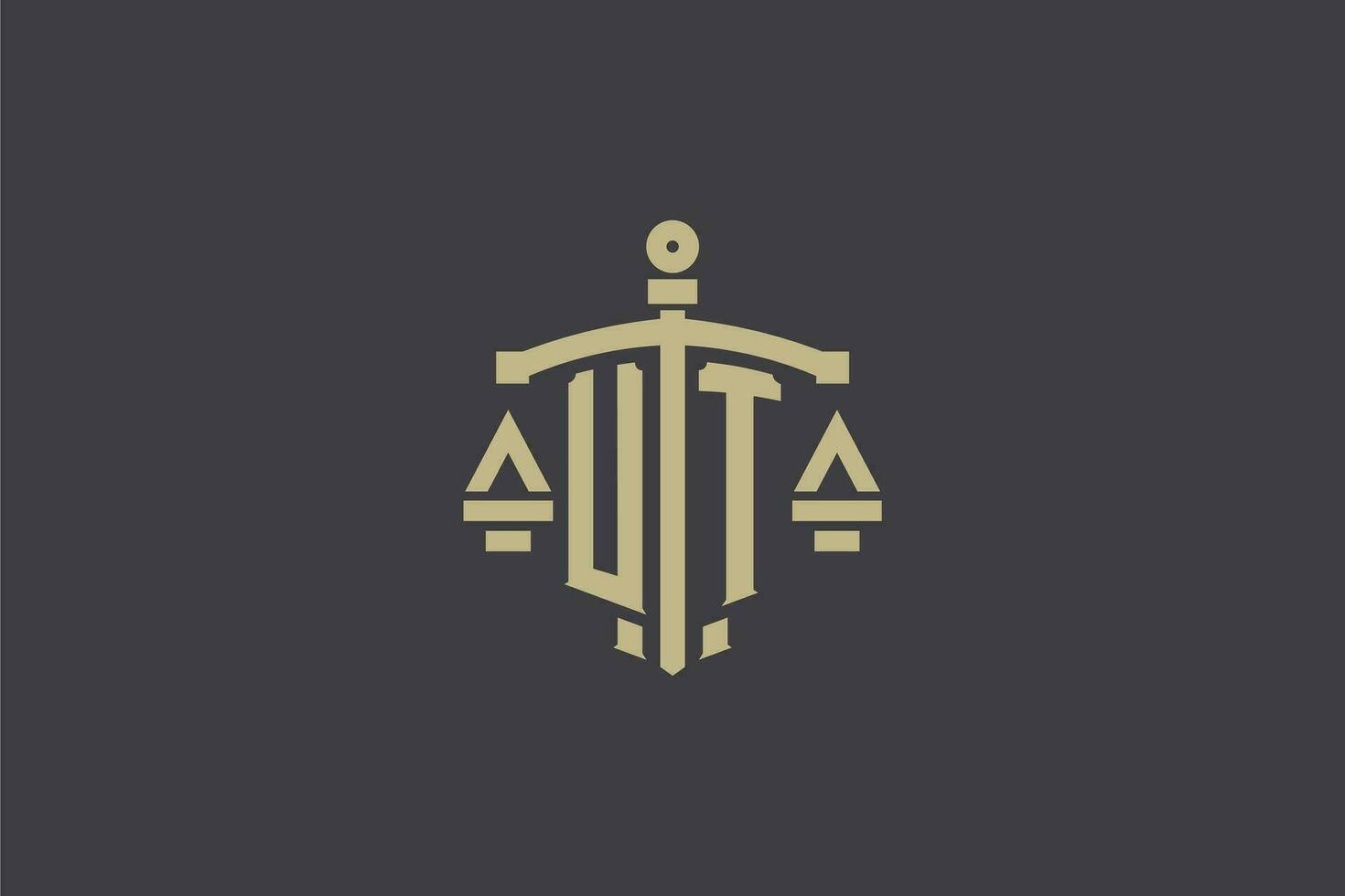 Letter UT logo for law office and attorney with creative scale and sword icon design vector