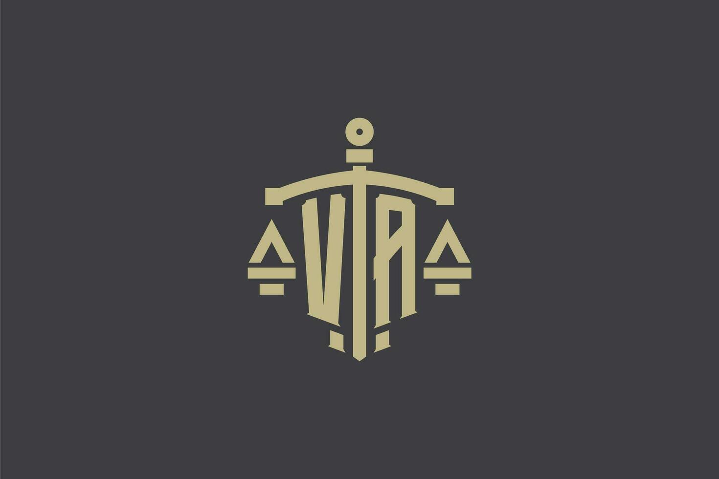 letra Virginia logo para ley oficina y abogado con creativo escala y espada icono diseño vector