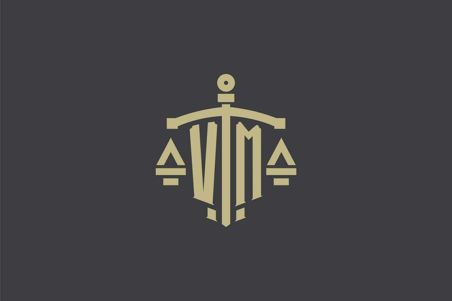 Letter VM logo for law office and attorney with creative scale and sword icon design vector