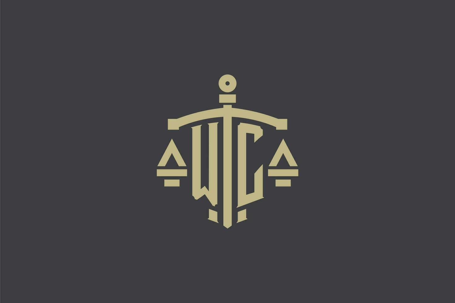 Letter WC logo for law office and attorney with creative scale and sword icon design vector