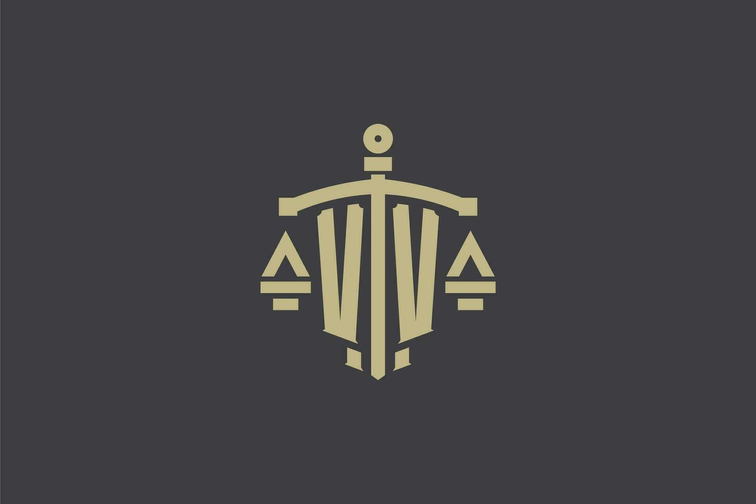 Letter VV logo for law office and attorney with creative scale and sword icon design vector