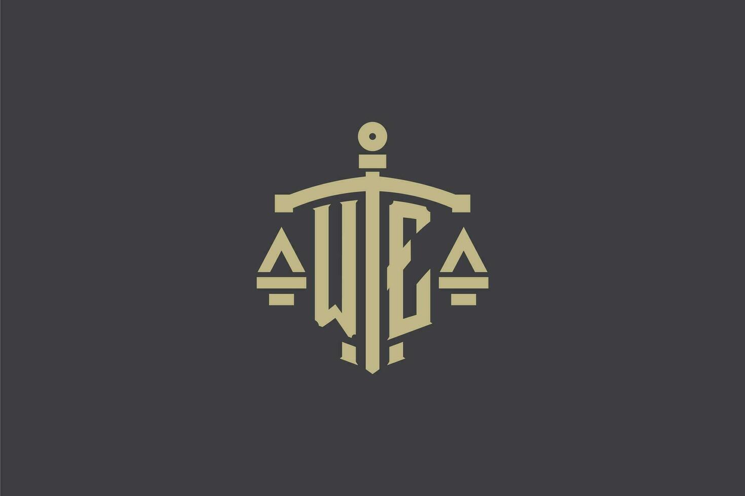 Letter WE logo for law office and attorney with creative scale and sword icon design vector