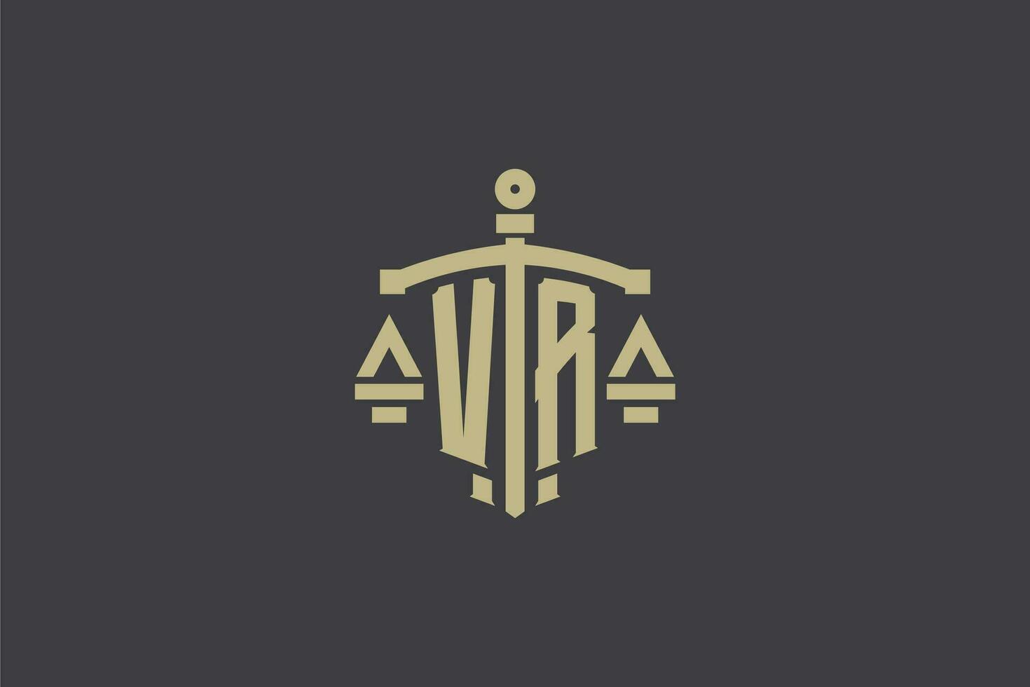 letra vr logo para ley oficina y abogado con creativo escala y espada icono diseño vector