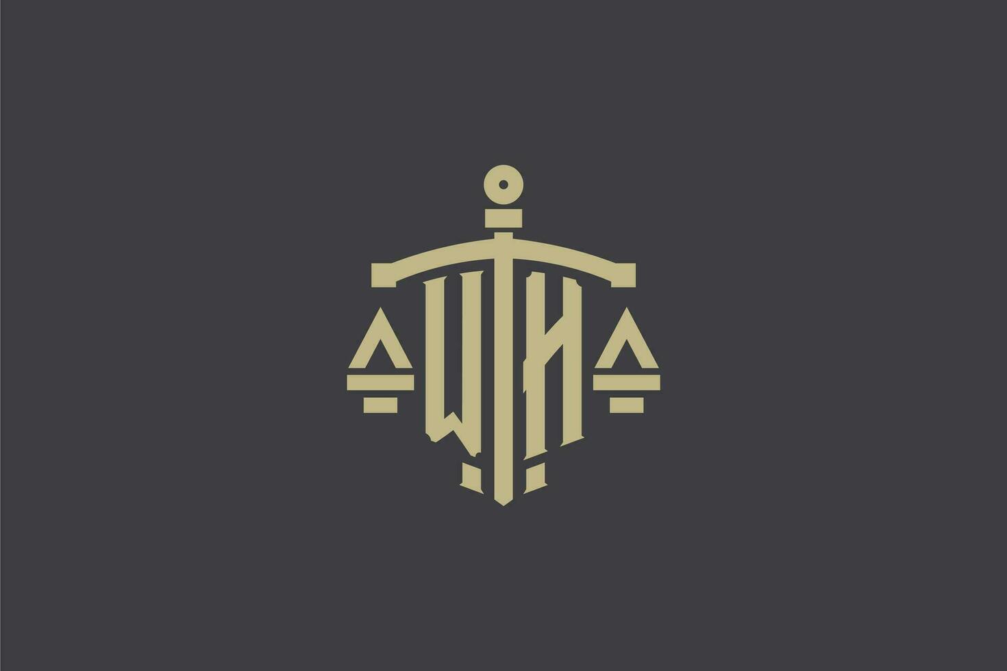 letra wh logo para ley oficina y abogado con creativo escala y espada icono diseño vector