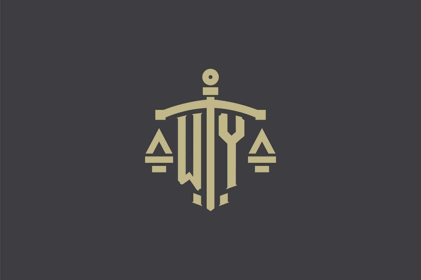 Letter WY logo for law office and attorney with creative scale and sword icon design vector