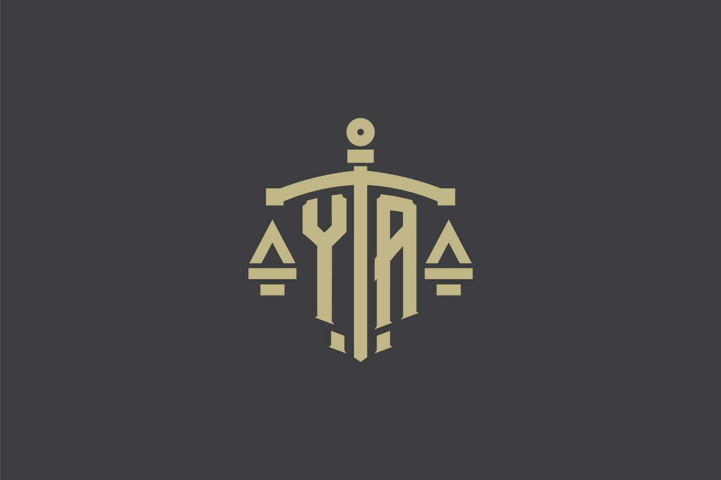 letra ya logo para ley oficina y abogado con creativo escala y espada icono diseño vector