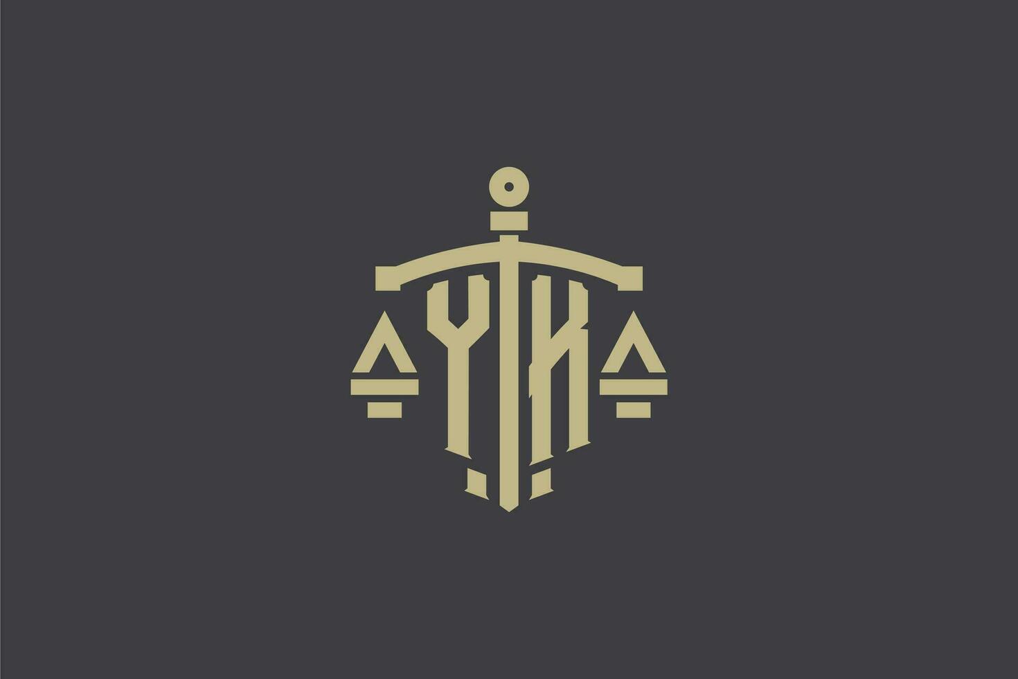 Letter YK logo for law office and attorney with creative scale and sword icon design vector