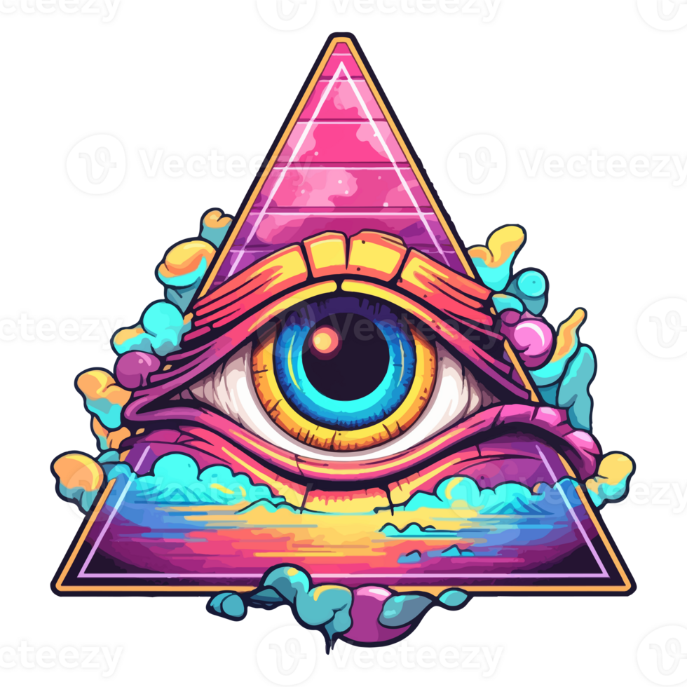 Colorful pyramid eye, eye symbol, pyramids myths illustration stickers, Pastel cute colors, . png