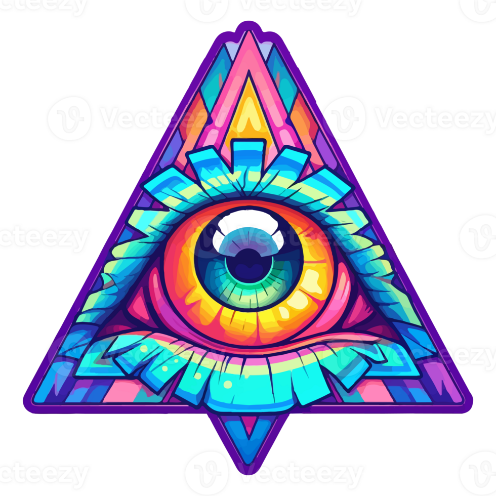 Colorful pyramid eye, eye symbol, pyramids myths illustration stickers, Pastel cute colors, . png