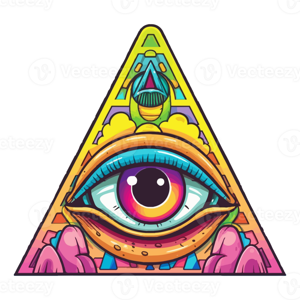 Colorful pyramid eye, eye symbol, pyramids myths illustration stickers, Pastel cute colors, . png