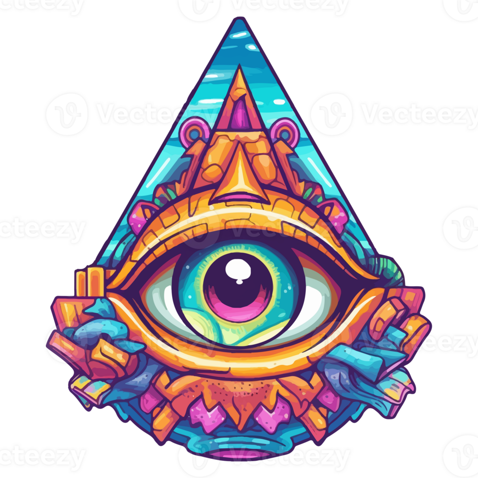 Colorful pyramid eye, eye symbol, pyramids myths illustration stickers, Pastel cute colors, . png