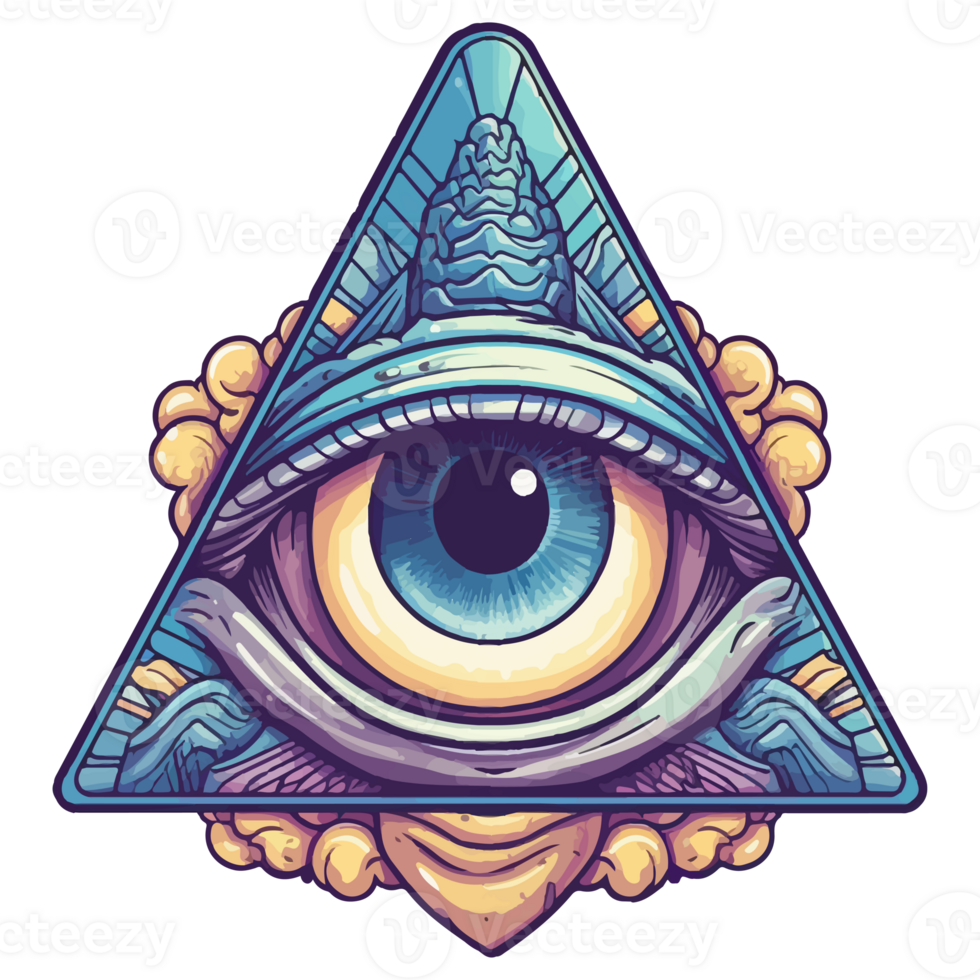 Colorful pyramid eye, eye symbol, pyramids myths illustration stickers, Pastel cute colors, . png