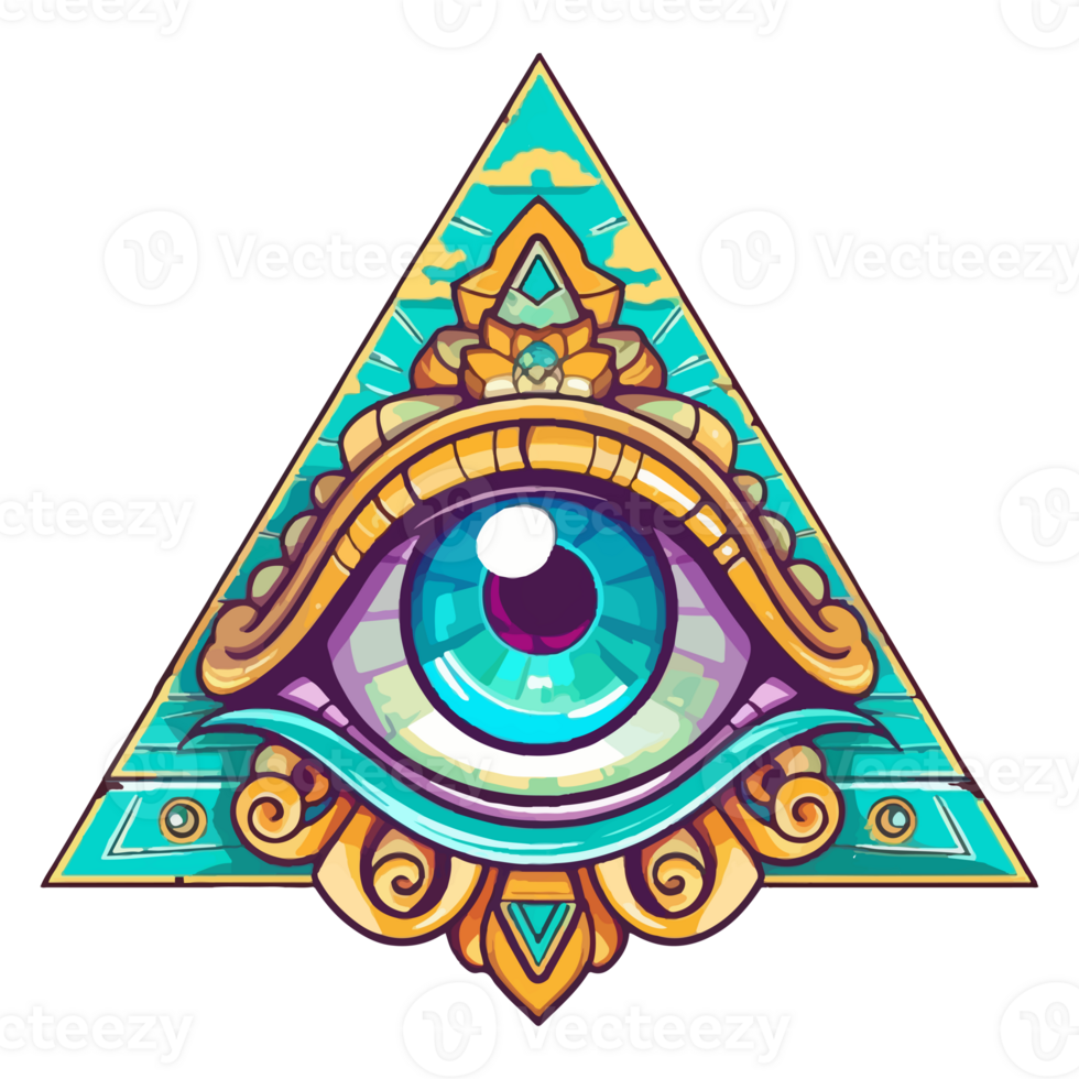 Colorful pyramid eye, eye symbol, pyramids myths illustration stickers, Pastel cute colors, . png