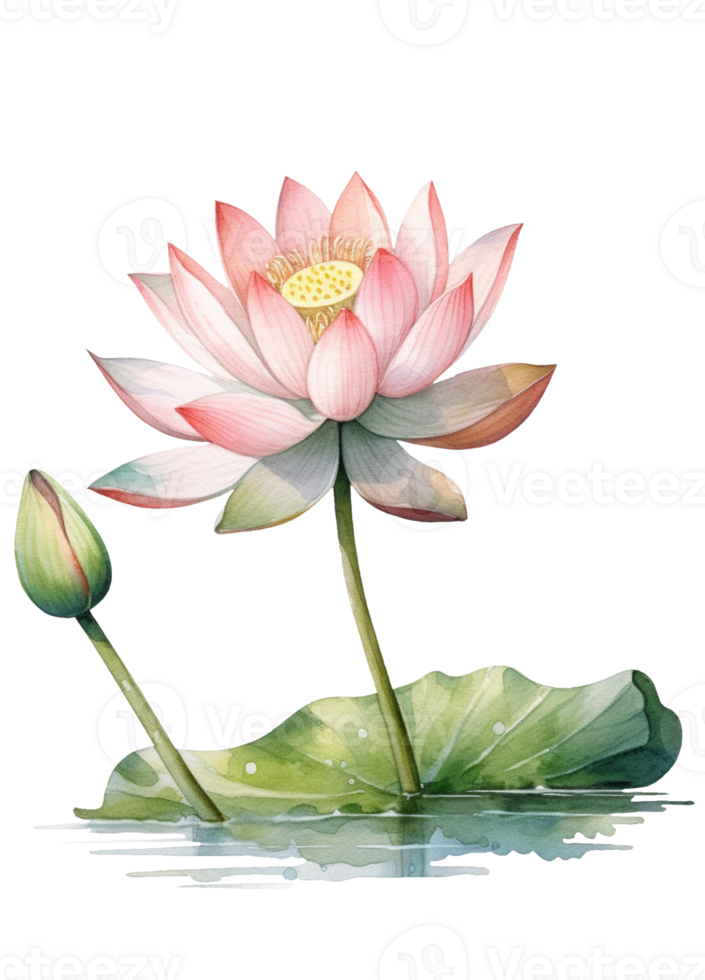 Floral composition with lotus, Hand draw watercolor isolated illustration on transparent background, . png