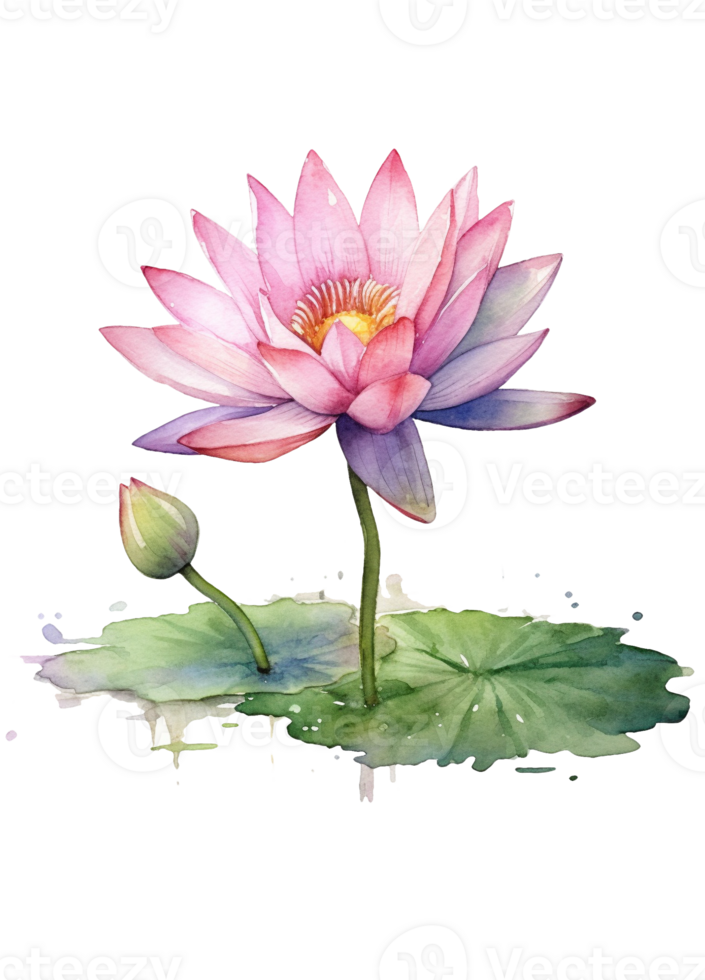 Floral composition with lotus, Hand draw watercolor isolated illustration on transparent background, . png