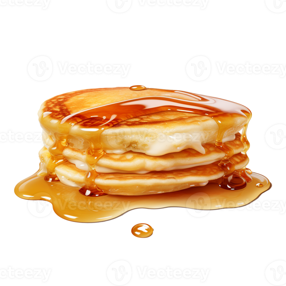 Pancakes with maple syrup isolated on a transparent background